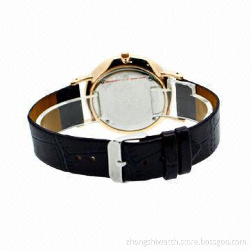 New design super thin men's stainless steel/genuine leather business wristwatch